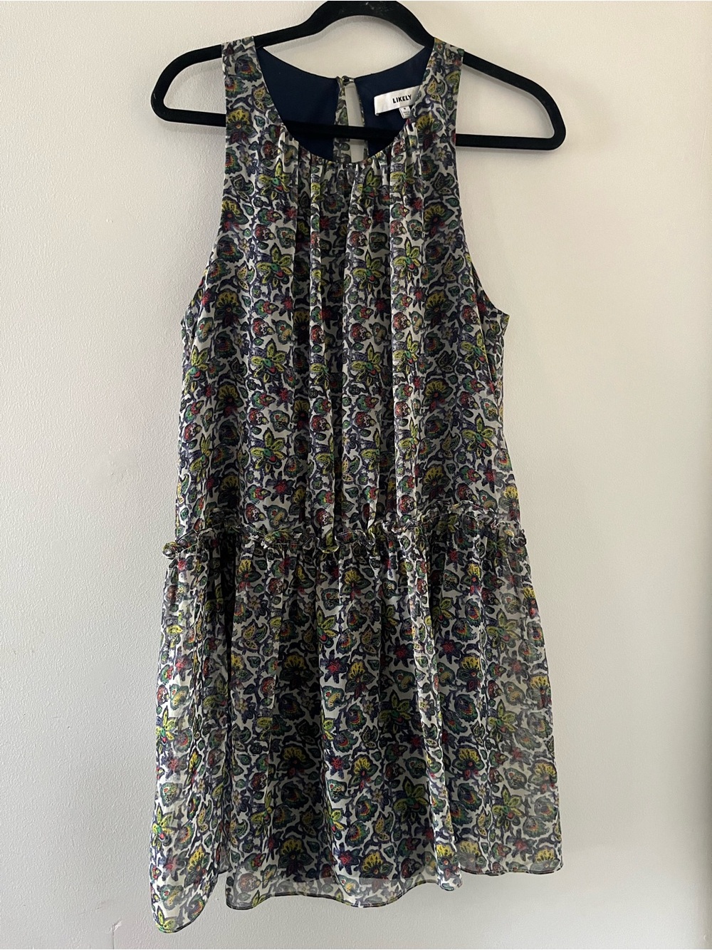Likely Green Paisley Pleated Sleeveless Mini Dress 8 Resort Coastal Vacation